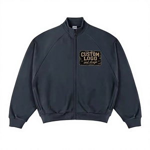 Streetwear gris foncé brodé zippé en coton et polyester, coupe oversize et carrée, épaules tombantes, option d'impression DTG, DTF, sérigraphie et broderie - Product Image 1