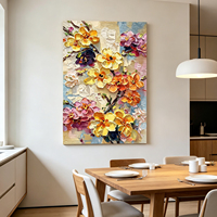 Peinture à l'huile florale peinte à la main en impasto épais, texture 3D, fleurs jaunes, paysage, toile murale