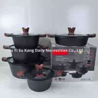 10 buah panci Die-Casting aluminium berlian kecil dengan tutup kaca antilengket kompor Universal peralatan memasak panci sup batu nasi