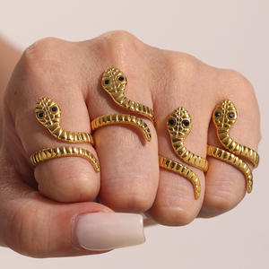 Bague ouverte serpent en acier inoxydable Enigma, style européen et américain, pour femme, bijou de main électroplaqué, fabriqué à Dongguan - Product Image 3