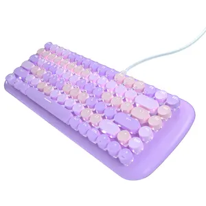 MOFii Keyboard komputer, satu blok mekanik lampu latar putih retro warna-warni 87 tombol
