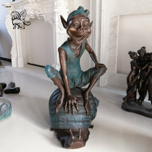 BLVE arte moderno jardín decoración película Figura realista Metal Elfin sentado Caracol tamaño real elfo estatuas escultura <span class=keywords><strong>de</strong></span> bronce - Product Image 2