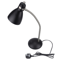 Lampe de table en métal noir pour la protection des yeux, abat-jour en forme de tambour, col de cygne flexible, alimentation CA, ampoule E26 (salon/chambre/lecture)