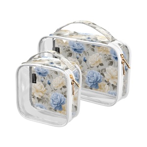 Hawaii Custom Puakenikeni LeiVintage Blue White Rose Women's 2-piece Transparent <b>Makeup</b> <b>Storage</b> Bag Travel Toiletry Bag - Product Image 1