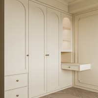 Armoire en bois sur mesure de style français blanc avec panneau mélaminé et coiffeuse intégrée avec miroir