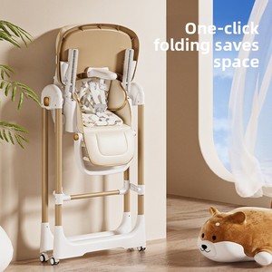 Silla Alta para Bebé 3 en 1 Plegable y Portátil, Silla Mecedora con Altura Ajustable y Ruedas, Bandeja Extraíble para Alimentar Bebés y Niños - Product Image 5