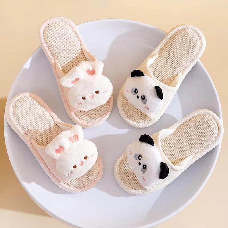 Panda Rabbit Linen slippers Indoor slippers Open Cute Home Cotton and Linen slippers Female