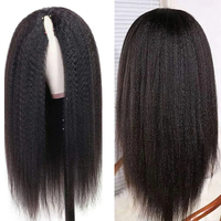Perruque en V Cheveux Humains Raides Crépus Naturels Sans Colle Sans Clips Ni Peignes Facile à Porter pour Débutantes Prête à l'emploi pour Femmes Noires