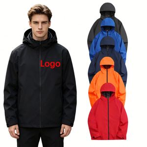 Custom Printed 100% Polyester 150g Lightweight Waterproof Breathable Outdoor <b>Hooded</b> <b>Rain</b> <b>Jacket</b> for Hiking Climbing - Product Image 1