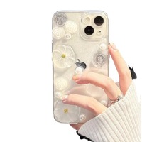 Bling fleur blanche Design PC coque de téléphone pour iPhone 15 14 Pro Max accessoires de téléphone portable coque de téléphone portable