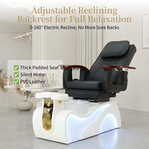 Fauteuil de pédicure de luxe en céramique et verre, 4 ensembles, massage par pétrissage, bande LED de base, vente directe usine, couleur personnalisable, professionnel - Product Image 2
