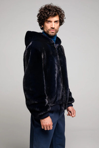 Hip Hop Style Luxury Black Custom Zipper up Mens Mink Coat Price Oversized Mink Fur Coat Men Full Zip up <strong>Hoodie</strong> Mink Coat - Product Image 3
