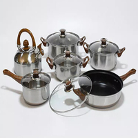 Set panci dan panci Stainless Steel klasik, dengan pegangan Bakelite, peralatan masak grosir dapur baru untuk kompor Gas untuk penggunaan di rumah