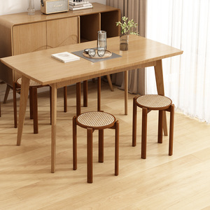 Round <b>Stool</b> With Rattan Top Solid Wood Legs For Home Dining Chair Use - Product Image 3