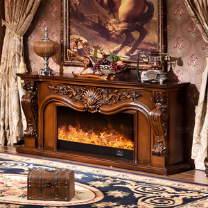 <span class=keywords><strong>Console</strong></span> de chauffage intérieure autoportante de style français en bois massif sculpté à la main avec foyer électrique et flamme LED réaliste - Product Image 4