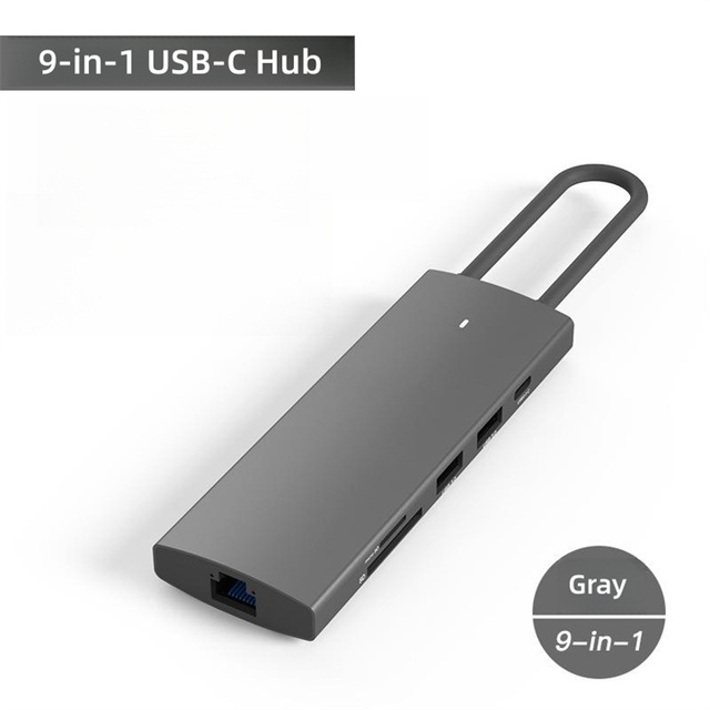 Zinc Alloy 9 in 1 Type C Hub to USB2.0*4+2type C Data Transter +HDTV 4K60 HZ+PD 100W +audio+SD+TF USB C Hub Docking Station