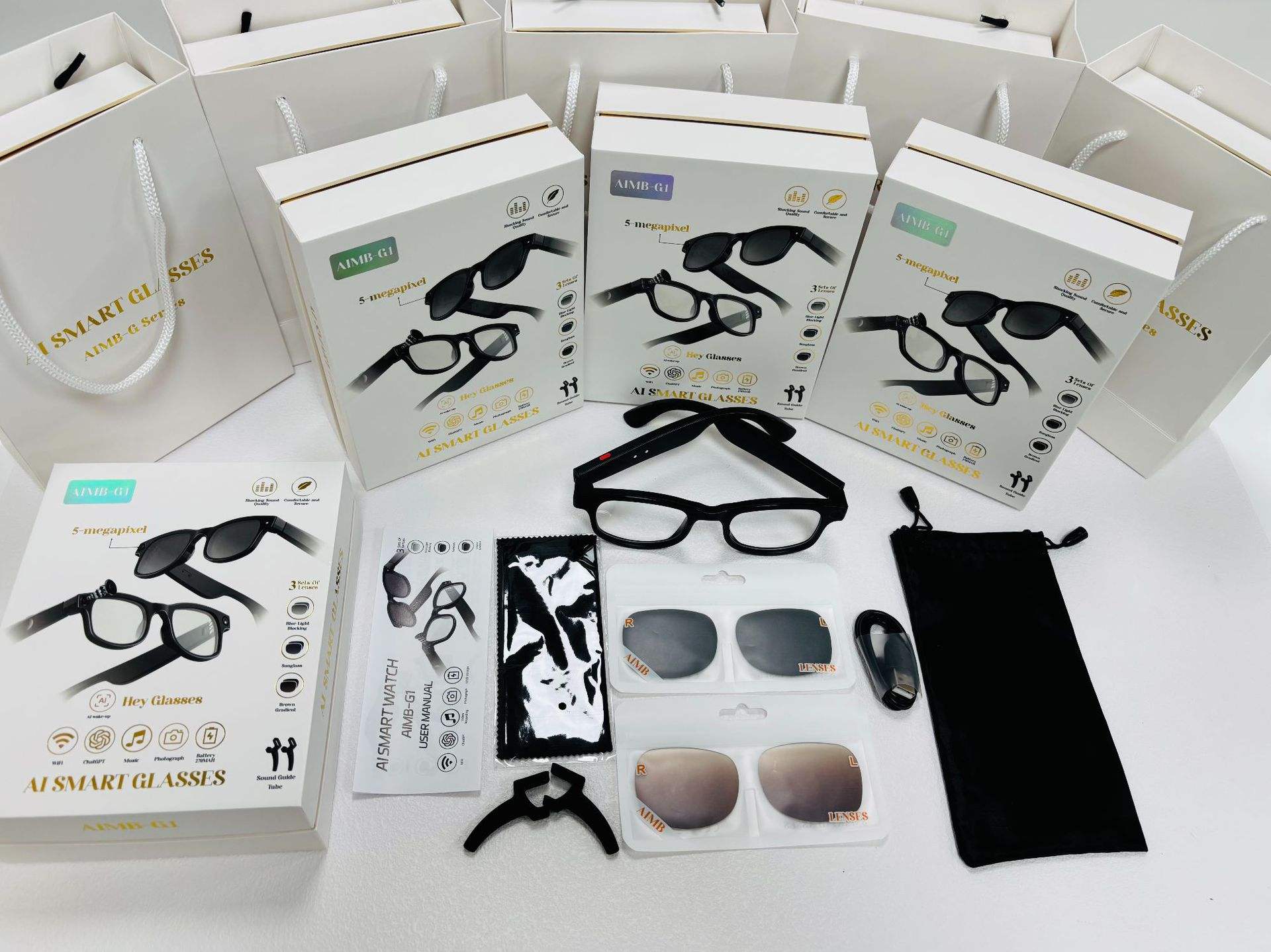 Aimb-g1 smart glasses-black (replaceable lenses x2)