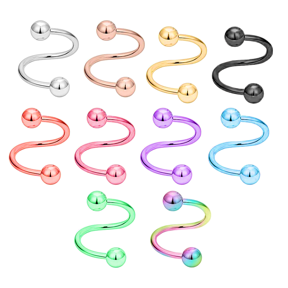 16G in acciaio inox Twist Barbell naso anelli Ear Plug orecchino spirale cartilagine Helix Stud Lip Ring Body Piercing Jewelry mix 11