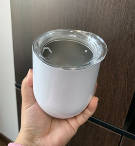 12oz Glossy White Egg Shape Sublimation Blank Stemless Wine Tumbler Glass with <b>Sliding</b> Lid and Straw for Customized Gifts - Product Image 3