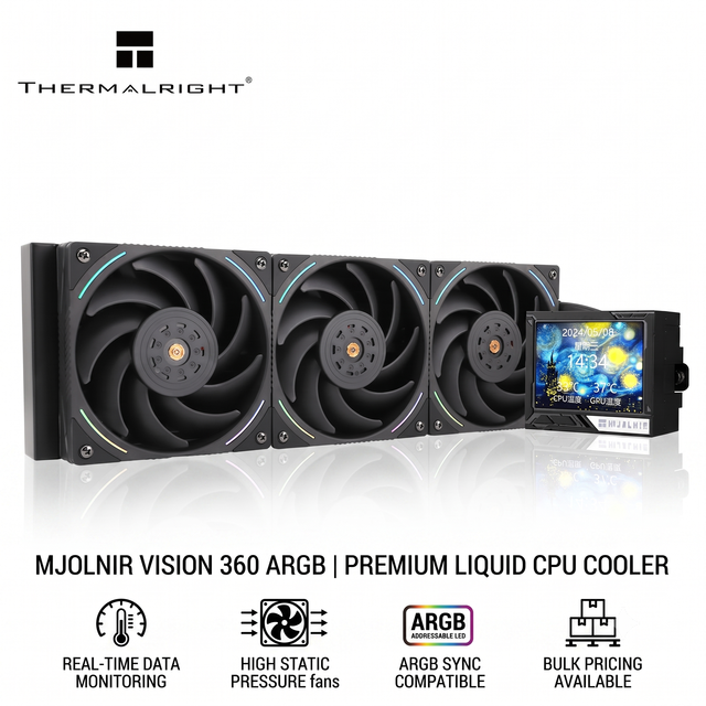 Factory Bulk Thermalright Mjolnir Vision 360 Custom LCD Screen Liquid Cooler 69 CFM Robust Airflow 2150 RPM Gear