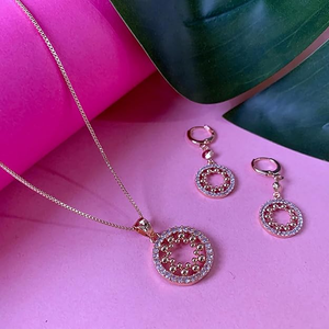 Women <b>Rose</b> <b>Gold</b> Plated CZ American Diamond Chain Pendant Necklace with Earrings Featuring Shimmering Stones and <b>Jewelry</b> <b>Set</b> - Product Image 1