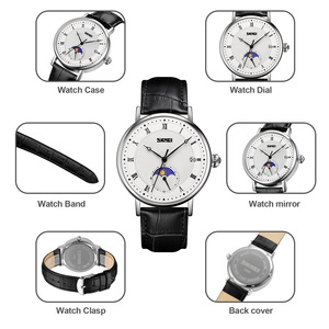 Reloj cronógrafo redondo para hombre, correa de cuero de lujo, reloj de cuarzo resistente al agua hasta 30M, reloj con fase lunar para hombre - Product Image 2