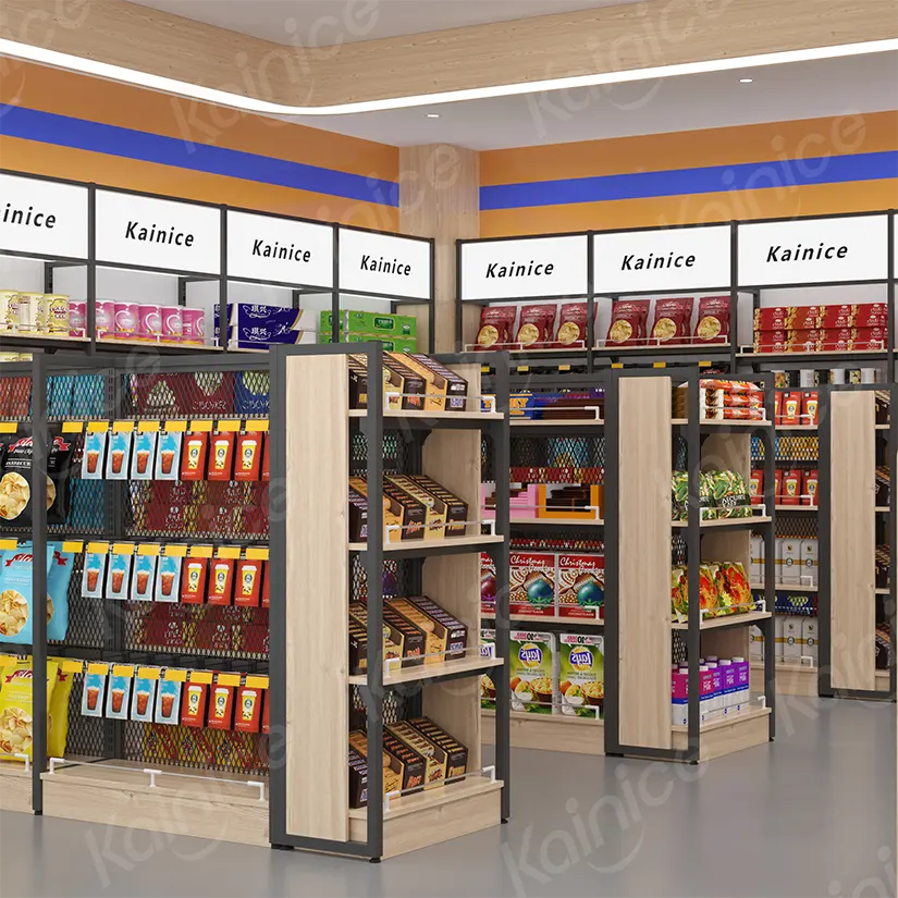 Kainice Étagère moderne personnalisée pour décoration de magasin complet Étagère à chaussures de supermarché Étagères de présentation en bois pour magasin de détail