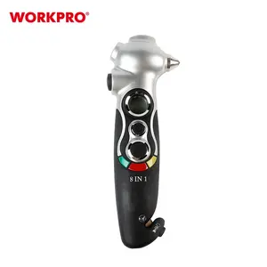 WORKPRO 8-1数字轮胎表安全锤手电筒安全带切割器红色安全灯和轮胎压力表