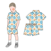 Little Glow Kids Summer Lightweight Boys Polo Top Shorts Set Ramah Kulit Bahan Sutra Susu Tampan Kasual Pakaian Sehari-hari