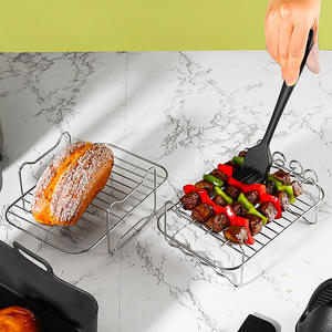 Ensemble d'accessoires pour friteuse à air, panier rectangulaire avec poignées, plateau d'insertion en silicone de qualité alimentaire résistant à la chaleur pour <span class=keywords><strong>Ninja</strong></span> AF400 AF500 - Product Image 2