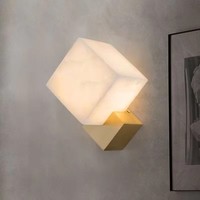 Lampe murale PM Simple Modern en cuivre et albâtre espagnol, design carré, pour chambre à coucher, chevet, couloir, escalier, lampe décorative