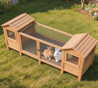 Cage à lapins double en bois de sapin peint, écologique et luxueuse, avec deux niches indépendantes et enclos partagé détachable