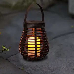 Esterno Led Rattan lanterna giardino paesaggio illuminazione solare Led tè candela tremolante Rattan luce