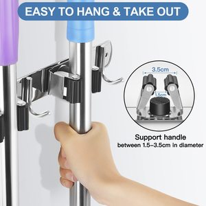 Support mural pour <span class=keywords><strong>balais</strong></span> avec 5 supports et 4 crochets – Organisateur en acier inoxydable pour <span class=keywords><strong>balais</strong></span> ou serpillères. Installation adhésive ou par vis. - Product Image 5