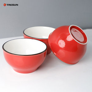 4.5 Inch 10 oz Small Glossy <strong>Red</strong> Blue <strong>Microwave</strong> &amp; Dishwasher Safe Ceramic Rice Bowl - Product Image 2