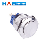 HABOO 25MM Tombol Tekan Logam Panel Lubang Saklar Daya Hidup Mati Kepala Datar/Tinggi Tanpa Lampu Momentary/Locking IP67