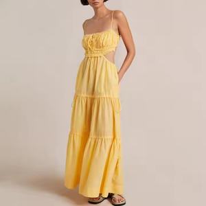 Nuevo Vestido de Playa de Verano de Alta Calidad, Sexy, con Tirantes Finos, Escote en V, Espalda Descubierta, de Lino y Algodón, Maxi Vestido Modesto - Product Image 1