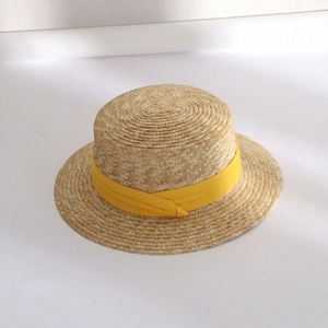 Cheap Wholesale Holiday Beach <b>Flat</b> Top Boater Straw <b>Hats</b> Summer Women Wheat Woven Straw <b>Hat</b> - Product Image 6