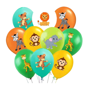 Ballons en latex imprimés avec des animaux de dessin animé, imprimés Happy Birthday, pour la décoration de fête d'<span class=keywords><strong>anniversaire</strong></span> des enfants - Product Image 1
