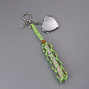 <span class=keywords><strong>Porte</strong></span>-rouge à lèvres macramé bohème, <span class=keywords><strong>porte</strong></span>-clés, pendentif miroir pliant en forme de cœur, étui à baume à lèvres en filet tressé, sac cosmétique portable, breloque cadeau - Product Image 4