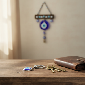 Porte-clés en métal avec œil maléfique de 25 mm, porte-clés de 3 x 9 cm avec motif œil maléfique - Product Image 3
