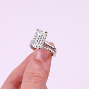 Nhẫn đính hôn Moissanite mạ Rhodium, đá Emerald cắt 8*14MM, đính đá Baguette, chất liệu S925, bộ nhẫn Moissanite - Product Image 6