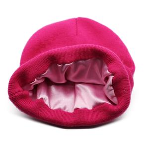 Fodera rivestita in raso di seta personalizzata all'interno di rosa invernale in maglia da uomo donna ricamo con logo cappelli berretti con fodera in seta satinata - Product Image 1