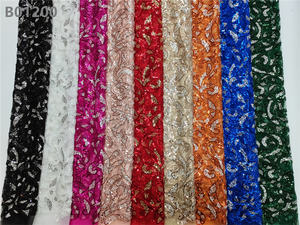 Tissu en dentelle <span class=keywords><strong>vert</strong></span> <span class=keywords><strong>sauge</strong></span> avec paillettes, <span class=keywords><strong>tulle</strong></span>, perles et sequins brodés - Product Image 3