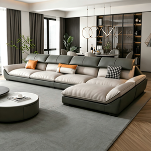 Divano in Pelle Stile Italiano Minimalista a Forma di L, Set di Divani di Lusso Moderni per Soggiorno - Product Image 2