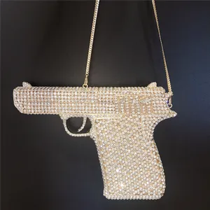 Özel perakende toptan kristal elmas silah akşam çanta bling rhinestone Gun şekilli çanta