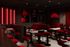 Conception personnalisée d'intérieur de boîte de nuit au design moderne et contrasté rouge-noir, avec sélection de matériaux et conception 3D - Product Image 4