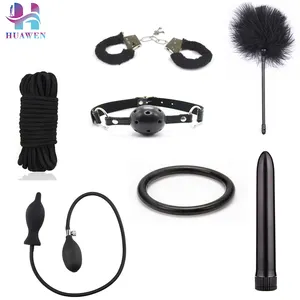 7PCS Mixed Sex Sets Cuffs Feather Ropes Inflatable Anal Plugs Lock Rings Sex Products