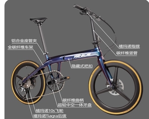 Vélo pliant WINICE portable 20 pouces en fibre de carbone Toray T700 T800, peinture caméléon, frein à disque hydraulique Shima-no 10 vitesses, <span class=keywords><strong>pneu</strong></span> 28 mm - Product Image 5