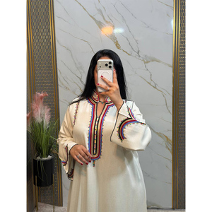White Embroidered Long Sleeve Ethnic Floor Length Loose Daily Wear Solid Style Traditional Womens Islamic <b>Abaya</b> Embroidered - Product Image 2